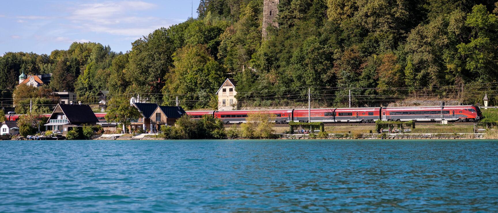 Koralm Railway - Railjet en route at Lake Wörthersee