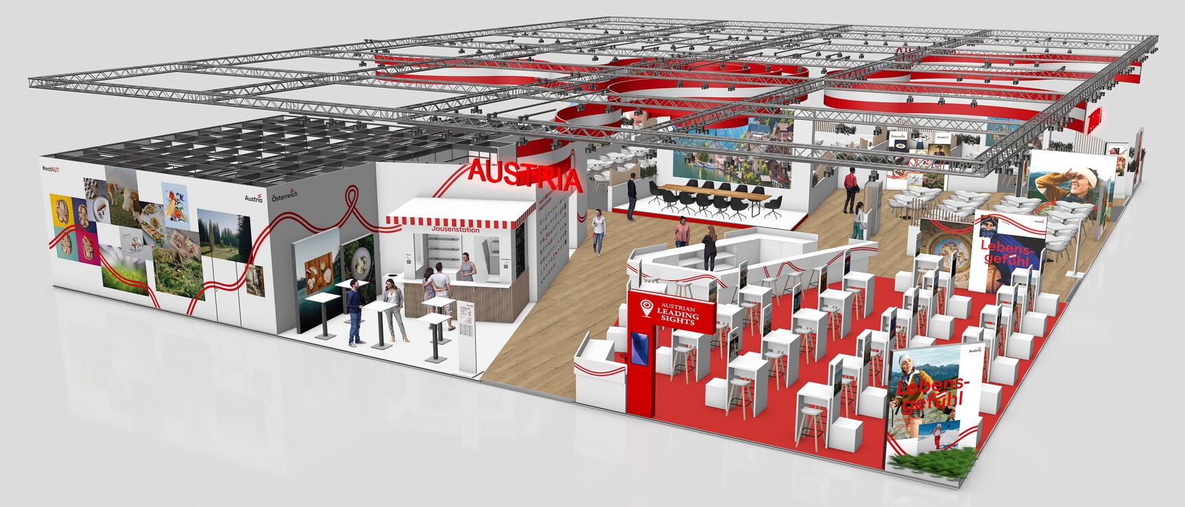 Render-Grafik des Österreich-Stands auf der ITB 2025