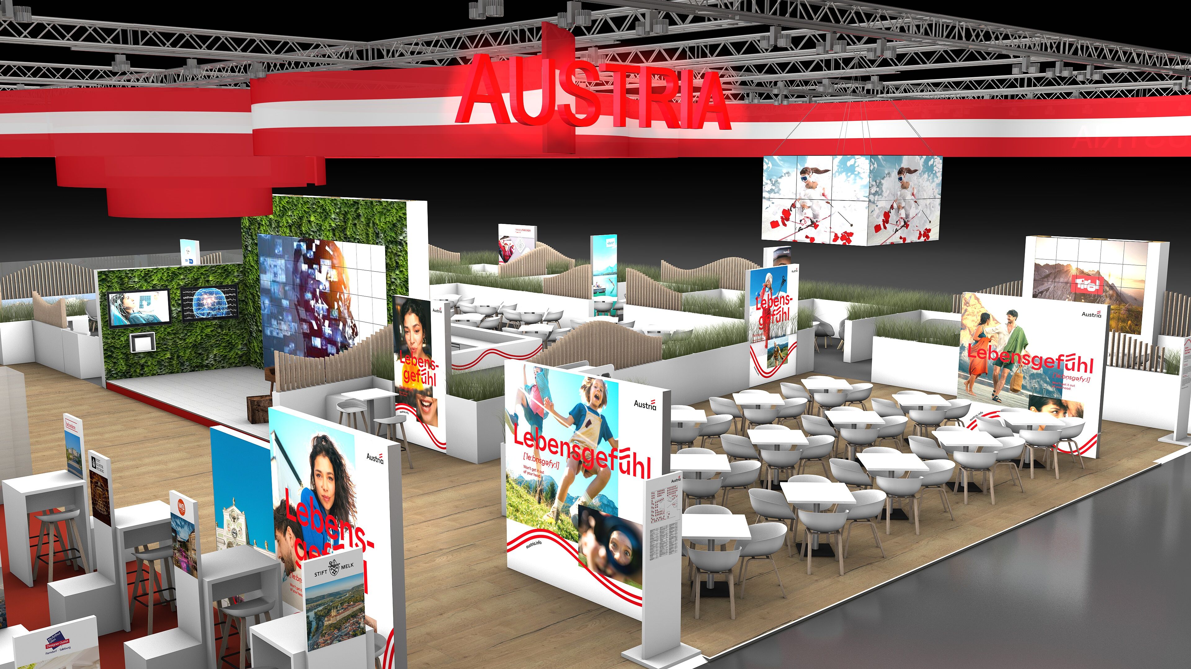 Österreich auf der ITB 2026: Render-Grafik des Österreich-Stands auf der ITB 2026.