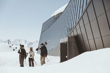 Skiing in the Arlberg region - a mountain cable car station