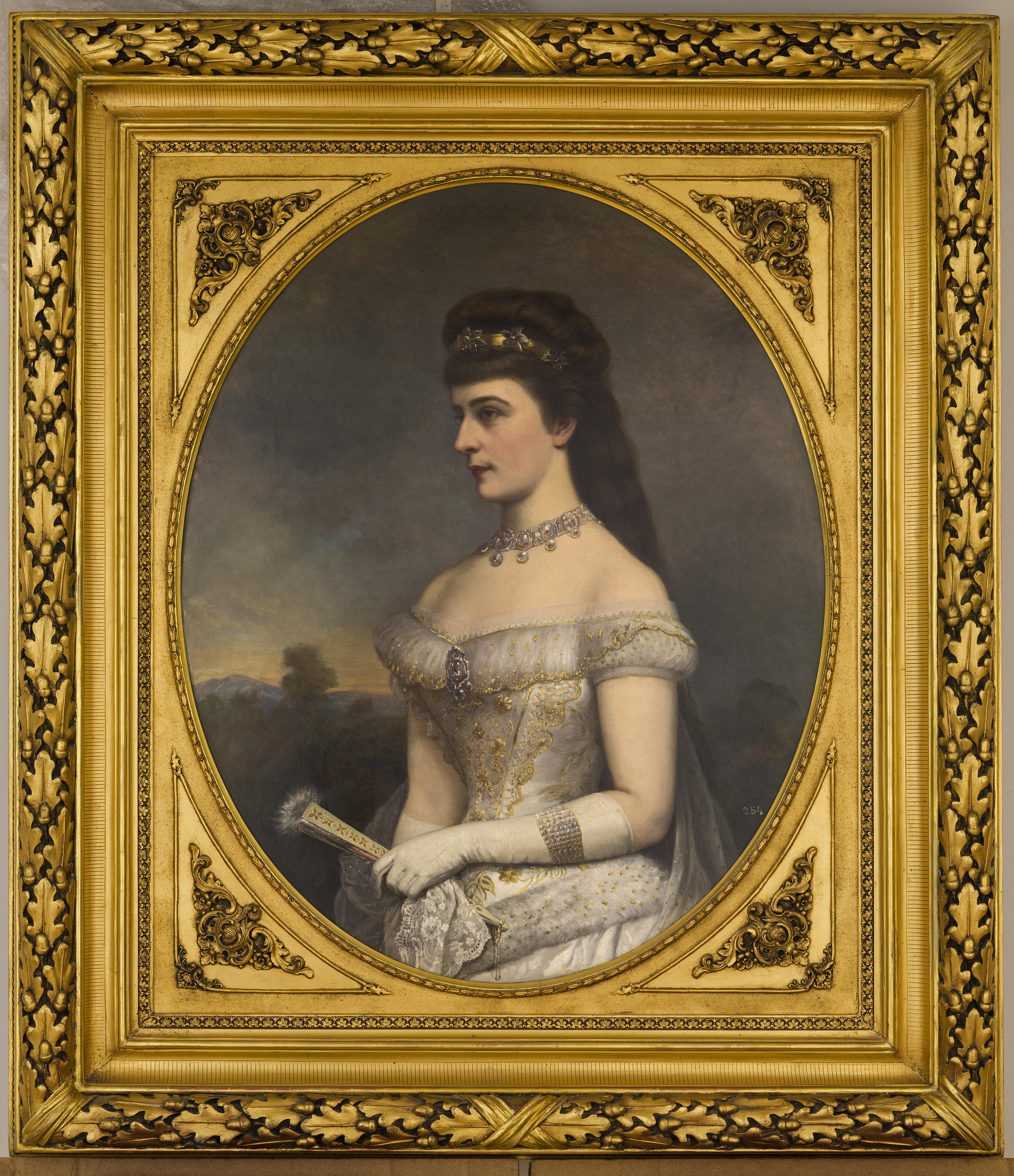 Empress Elisabeth with a diadem in a strapless dress. Oil painting, anonymous, 1882