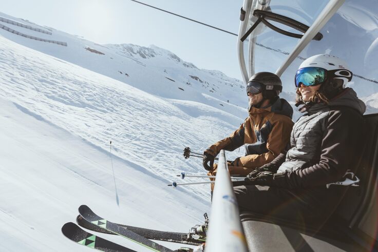 Skiing in the Arlberg region - on the ski lift