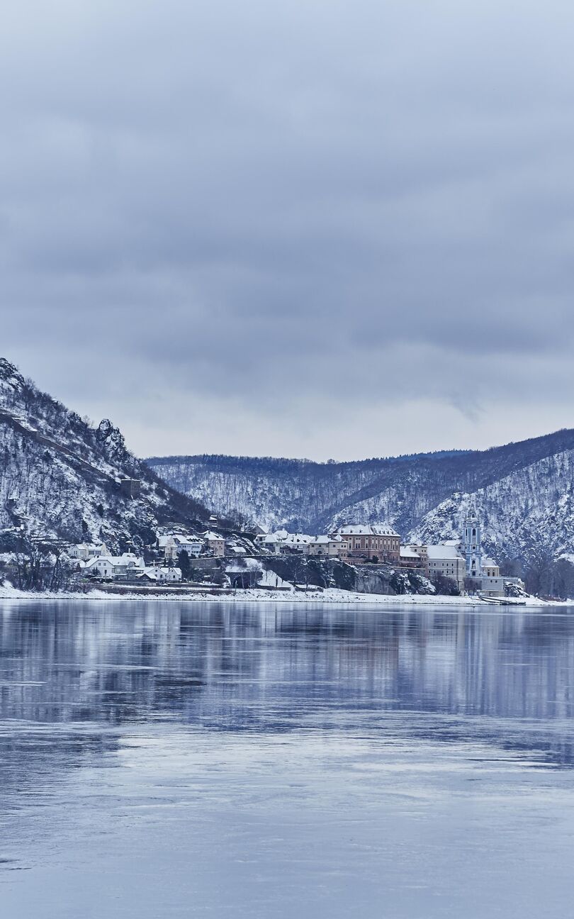 Donja Austrija Wachau Dunav zima Dürnstein