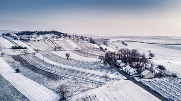 Kellergasse im Weinviertel im Winter