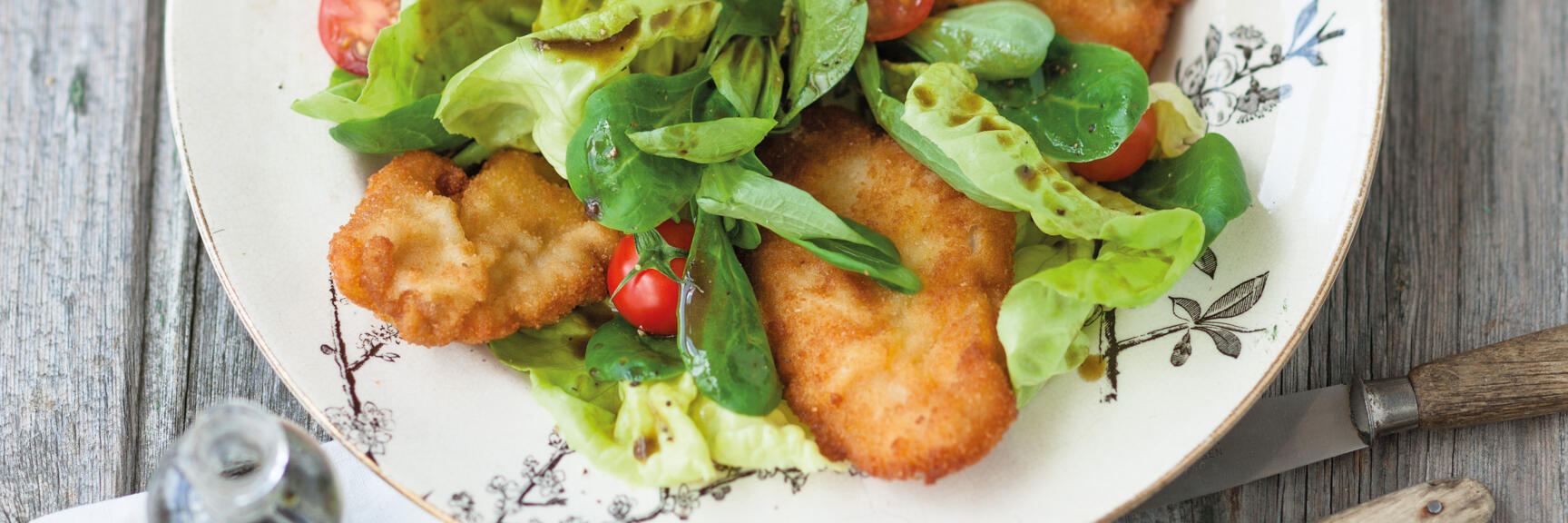 Styria's traditional fried chicken salate with pumpkin seed oil