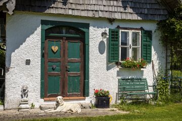 Bauernhof mit Hund im Sommer