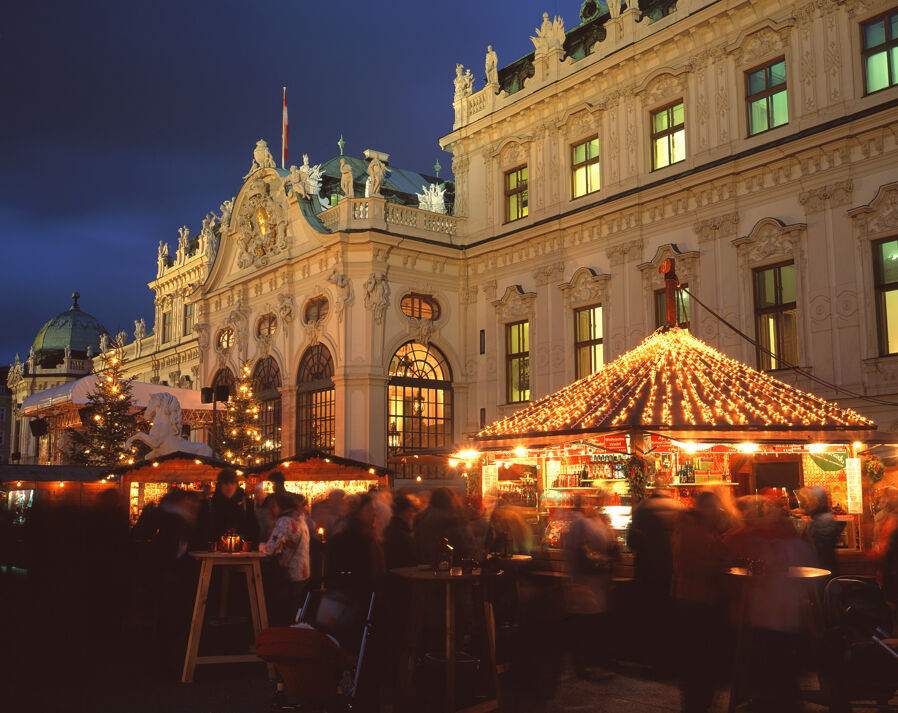 Christmas market at the historic Belvedere castle in Vienna