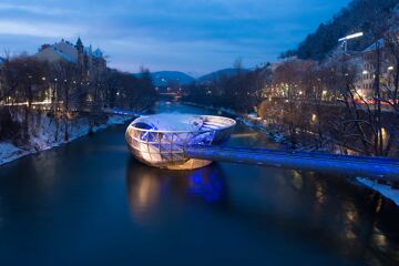 Winter Evening Mur Island Graz