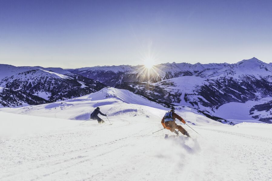 skiing at sunrise